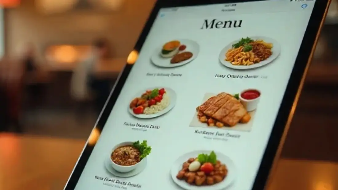 Tablet com sistema de gestão para restaurante em uso no balcão