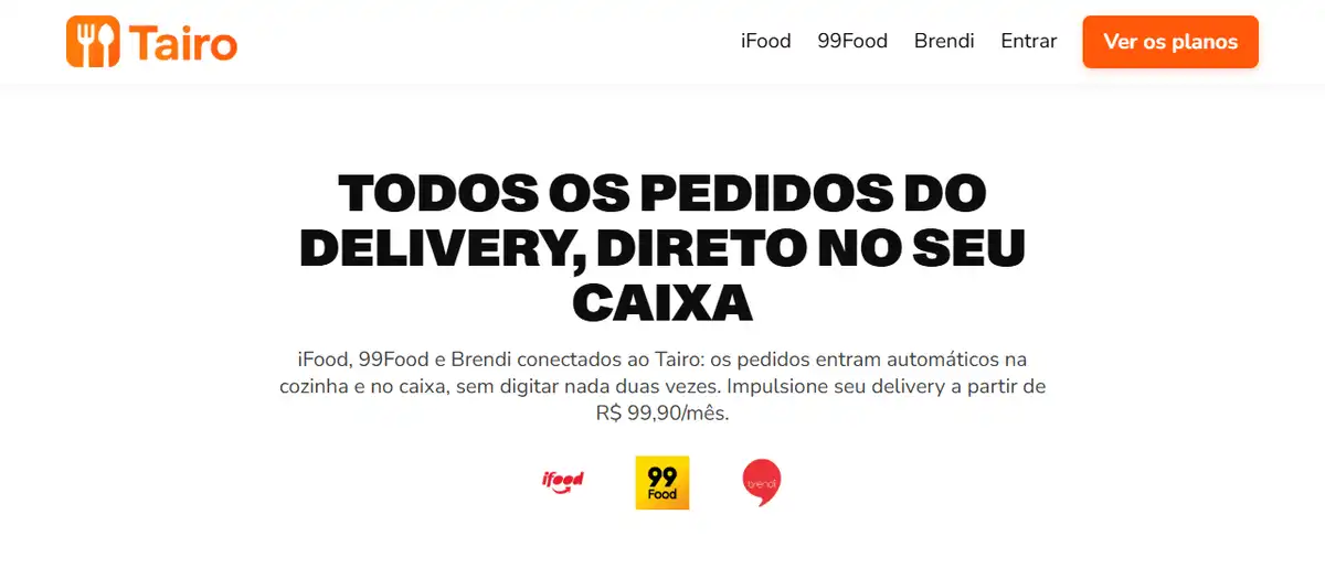 Página de integrações do Tairo com iFood, 99Food e Brendi conectados ao caixa